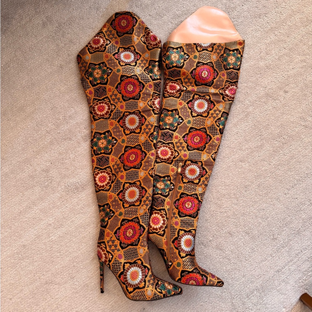PrettyLittleThing Multicolor Patterned Over-the-Knee Boots